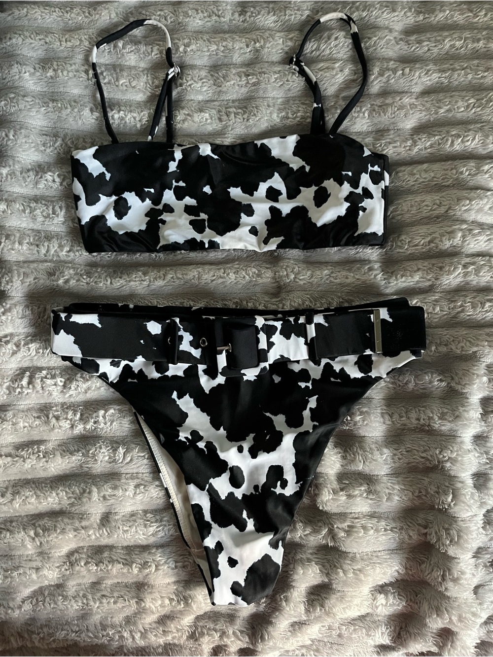 Urban Outfitters Black and White Cow Print Bikini Set